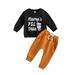Toddler Fall Outfits Boys Outfit Letters Prints Long Sleeves Tops Sweatershirt Pants 2Pcs Set Outfits Features: Baby Boy Fall Outfits Black 3 Years-4 Years