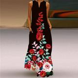 TUWABEII Fall & Winter Dresses for Womens Women s Casual Long Dress With Striped Floral Print Sleeveless Maxi Dress