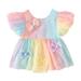 HIBRO Baby Baby Girl Summer Colorful Bow Lace Romper Round Neck Bubble Sleeve Girls Onesie Party Wedding