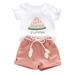 mveomtd Toddler Kids Baby Girl Watermelon Letter Print Tops + Shorts Outfits Set Clothes Baby Girl Blanket Baby Girl 5 Month
