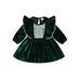 Baby Girl Dress Long Sleeve Crew Neck Patchwork Corduroy A-line Dress