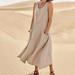 TUWABEII Fall & Winter Dresses for Womens Women s Summer Fashion Casual Solid Color Sleeveless Cotton Linen Long Dress