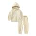 Toddler Girl Outfits Boys Long Sleeve Solid Shirt Hoodies Tops And Pants 2Pcs Set Outfits Boy Outfits Beige 3 Years-4 Years