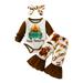 Toddler Girl Outfits Winter Long Sleeve Thanksgiving Cartoon Turkey Print Romper Pants With Headbands 3Pcs Outfits Clothes Set Boy Outfits Brown 6 Months-9 Months