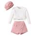 Girl Outfits Long Sleeve Solid Colour Ribbed Tops Skirt Bowknot Hat Three Piece Outfits Set Toddler Boy Fall Outfits White 3 Years-4 Years