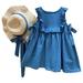 Fauean Dresses for Girls Round Neck Sleeveless and Tie up Design Casual Skirt with Hat Blue Size 100