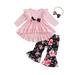 CIYCuIT Baby Girl 3Pcs Outfits Long Sleeve Ruffles A-line Tops + Floral Print Pants + Headband 3M 6M 9M 12M 18M 24M Infant Toddler Sweet Casual Daily Clothes