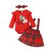 Girls Knitting Romper Tops A-Lined Short Plaid Half Dress Headband