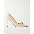 MACH & MACH - Double Bow Crystal-embellished Raffia Pumps - Neutral