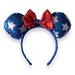 Disney Accessories | Disney Minnie Mouse Red White Blue Silver Star Sequin Ears 4th Of July Headband | Color: Blue/Red | Size: Os