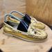 Michael Kors Shoes | Michael Kors Womens Metallic Gold Leather Boat Loafers Shoes Size 8 | Color: Gold/White | Size: 8