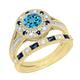 Dazzlingrock Collection 6mm Centre Round Gemstone with Round White Diamond & Baguette Alternating Blue Sapphire Halo Miligrain Wedding Ring Set for Women in Gold, 9.5, Natural Blue Topaz Natural Blue