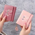 Portefeuille multi-fentes imprimé chat de dessin animé pour femme porte-cartes à bouton-pression