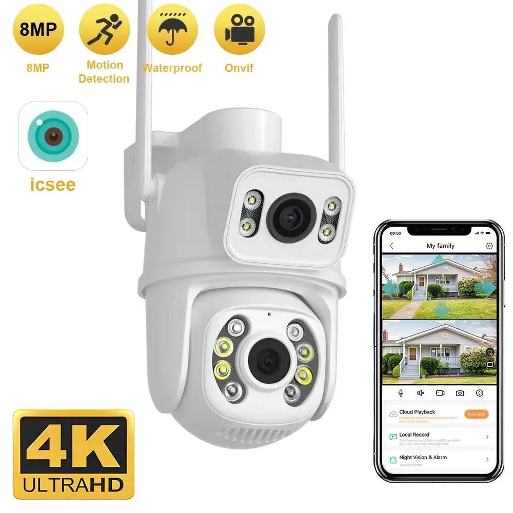 8mp 4k ptz wifi kamera dual objektiv mit dual screen ai human detect auto tracking drahtlose außen überwachungs kamera icsee app Image