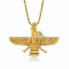 Neue Männer Hip Hop Iran Faravahar Ahura Mazda Zoroastrian Anhänger Halskette Gold Farbe Edelstahl Männer Schmuck