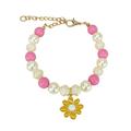 Farfi Dog Necklace Collar Colorful Beads Flower Pendant Adjustable Buckle Extension Chain Non-Slip Faux Pearl Pet Jewelry Collar Pet Supplies (Pink M)