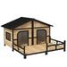 Waterproof Asphalt Dog House with Porch Deck Wood Large Dog House Cabin with Side window Elevated Pet Shelter Natural Wood Color