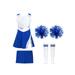 renvena Kids Girls Cheerleading Dance Outfit Tennis Golf Dress with Shorts 2Pcs Hand Flowers Striped Tube Socks Sports Uniform Size 4-14 B Royal Blue 12