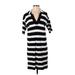 Ann Taylor Casual Dress - Shift V-Neck 3/4 sleeves: Black Stripes Dresses - Women's Size Small