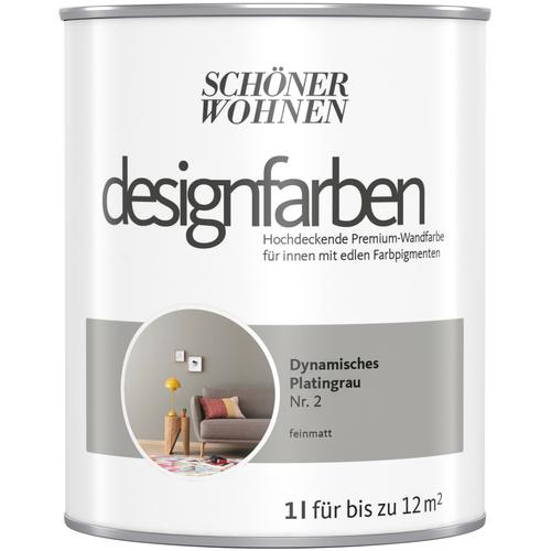 „SCHÖNER WOHNEN-FARBE Wand- und Deckenfarbe „“Designfarben““ Farben Ästhetisches Betongrau Nr. 4, hochdeckende Premium-Wandfarbe Gr. 1 l 1000 ml, grau (dynamisches platingrau nr 2) Wandfarbe bunt“