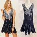 Free People Dresses | Free People (Fp One) Navy Blue And White Embroidered Gauze Fez Mini Dress Sz Xs | Color: Blue/White | Size: Xs