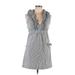 Double Zero Casual Dress - A-Line Plunge Sleeveless: Gray Stripes Dresses - Women's Size Small