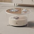 Glass Coffee Table 2-Tier Nordic Style Round Coffee Table White With Open Shelves Coffee Tables For Living Room With Storage Drawers Marble Coffee Table With Sturdy Metal Legs Modern Design Furniture