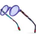 HCHES Matte Acetate Polarized Sunglasses UV400 Men Retro Vintage Circle Big Round Sun Glasses Women Shades,Matte Purple Blue,one size