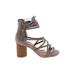 Jeffrey Campbell Heels: Gladiator Chunky Heel Bohemian Gray Print Shoes - Women's Size 7 - Open Toe