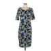 Lularoe Casual Dress - Sheath Scoop Neck Short sleeves: Gray Floral Dresses - Women's Size Large