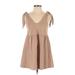 ASOS Casual Dress - A-Line Plunge Short sleeves: Tan Print Dresses - Women's Size 4 Petite