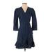 Draper James Casual Dress - Mini V-Neck 3/4 sleeves: Blue Print Dresses - Women's Size 4