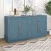 Latitude Run® 4 Doors Large Storage Space Buffet Cabinet w/ Adjustable Shelves & Silver Handles Wood in Blue | 32 H x 60 W x 16 D in | Wayfair