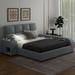 Latitude Run® Queen Size Platform Bed w/ Multimedia Nightstand & Storage Shelves, White & Upholstered/ in Gray | Wayfair