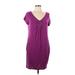 Spring & Mercer Casual Dress - Shift V Neck Short sleeves: Purple Print Dresses - Women's Size Large