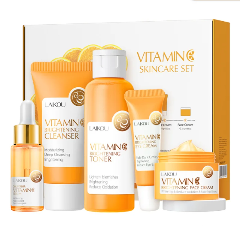Ensemble de soins de la peau à la vitamine C, sérum hydratant pour le visage, crème éclaircissante, crème anti-âge pour les yeux, toner, ensemble de soins du visage, livraison directe, 5 pièces