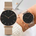 Montre de luxe en or Rose pour femmes, Montre-Bracelet à Quartz décontractée en acier pour dames