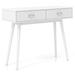 Costway Writing Study Desk with Solid Rubber Wood Legs and Storage for Study Living Room Bedroom-White