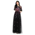 Maya Deluxe Women's Maxi Ladies Ball Gown for Wedding Guest Short Sleeve Polka Dot Floral Sequin Embellished Prom Occasion Dress, Black, 36