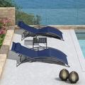 PURPLE LEAF Patio Chaise Lounge Set of 3 Outdoor Beach Pool Sunbathing Lawn Lounger Recliner Outside Tanning Chairs with Arm for All Weather Side Table Included Navy Blue