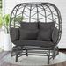 NICESOUL Double Wicker Rocking Egg Chair Indoor Outdoor Oversized Egg Basket Lounge Chair for 2 Persons with Legs Patio Egg Chair with Thick Cushions 500lbs Egg Shaped Loveseat Bedroom(Gray)