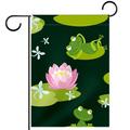 Pink Lotus Pond Green Leaves Frogs Pattern Garden Banners: Outdoor Flags for All Seasons Waterproof and Fade-Resistant Perfect for Outdoor Settings