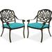 MEETWARM 2 Piece Patio Dining Chairs with Cushions Outdoor All-Weather Cast Aluminum Chairs Patio Bistro Dining Chair Set of 2 for Garden Deck Backyard Ocean Blue