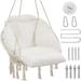KROFEM Macrame Hammock Hanging Swinging Chair with Oversized Cushion Perfect for Bedroom Porch Kids Adults Balcony Beige