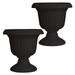 Large 14 Inch Outdoor Garden Lightweight Utopian Urn Planter With UV-Coated Finish For Entryways Walkways And More Black (2 Pack)