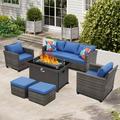 Ainfox Outdoor Patio Furniture Seating Set 6 Pieces Sectional Conversation Set Wicker Rattan Chairs Sofa Sets+ Free 120 Gallons Storage Deck Boxï¼ˆNavy Blueï¼‰