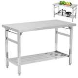 Worktable 24 x 48 Inches Stainless Steel Folding Workbench with Adjustable Shelf Utility Table for Restaurant Kitchen Garage
