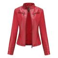 Faux Leather Jackets For Women Winter Warm Zip Up Motorcycle Short PU Moto Biker Outwear Fitted Slim Coat