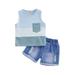 Kid Boys Sleeveless Vest Round Neck Tops + Ripped Denim Shorts