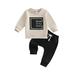 FEORJGP Toddler Boys Girls 2PCS Outfits Long Sleeve Pullover Letter Print Sweatshirt Tops and Drawstring Sweatpant Pants Loose Casual Activewear Clothes Sets